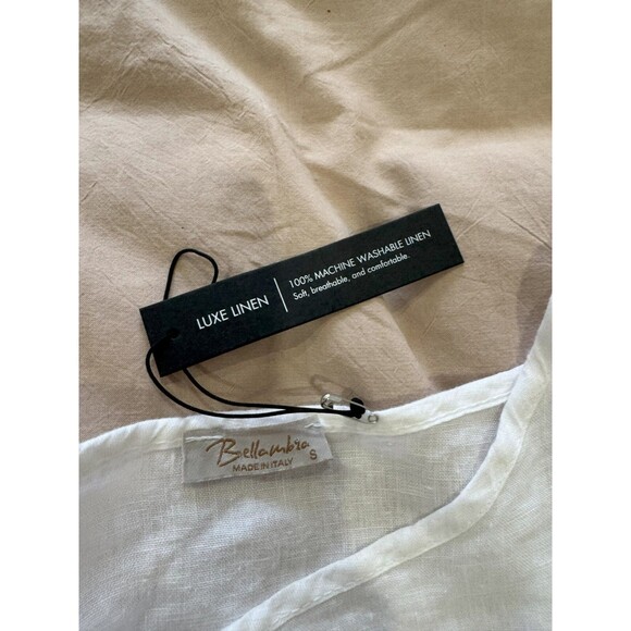 NWT Bellambia Womens S White RollTab Linen Lagenlook Oversized Embroidered Italy - Picture 5 of 7